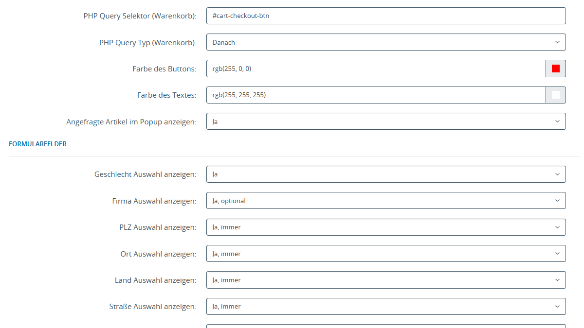 Backend Einstellungen