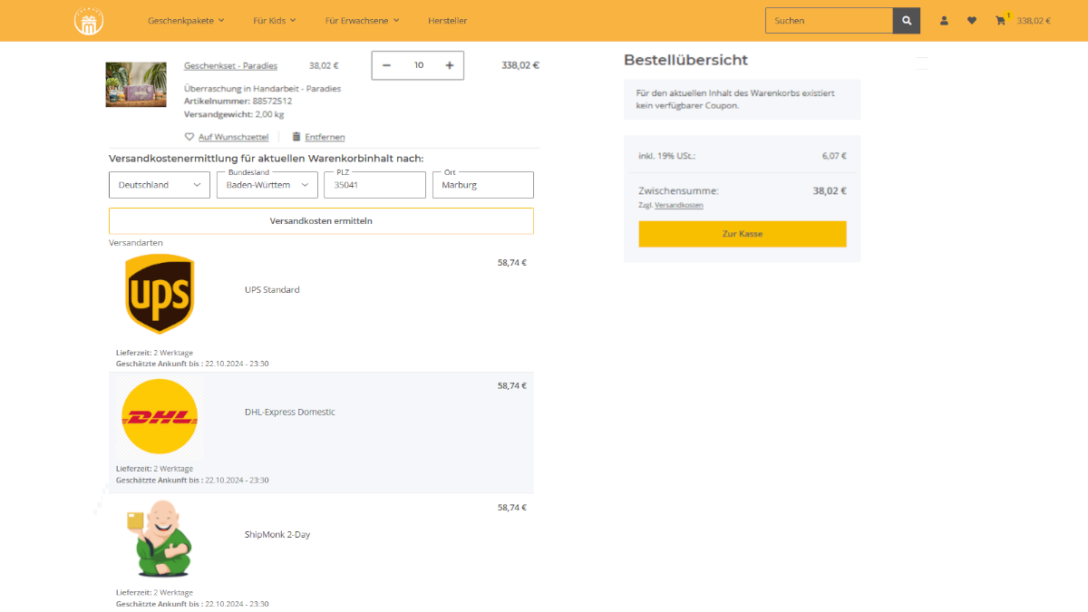 Versandkosten im Warenkorb