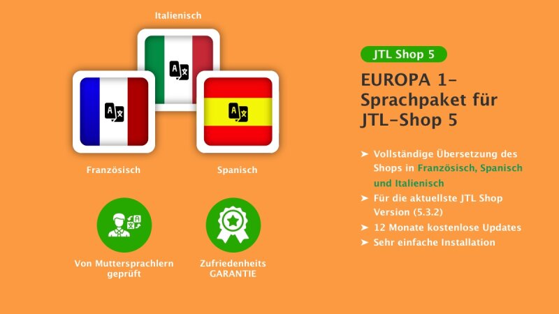 Europa Paket für JTL Shop 5 (FR, ES, IT) inkl. E-Mail Vorlagen