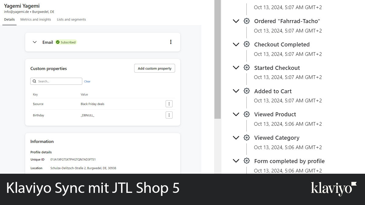 Klaviyo JTL Shop Plugin Einstellungen 2