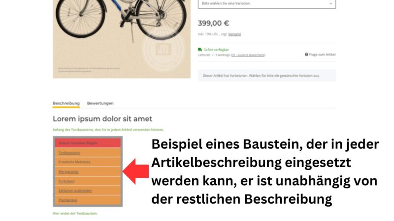 Textbausteine in Artikelbeschreibung