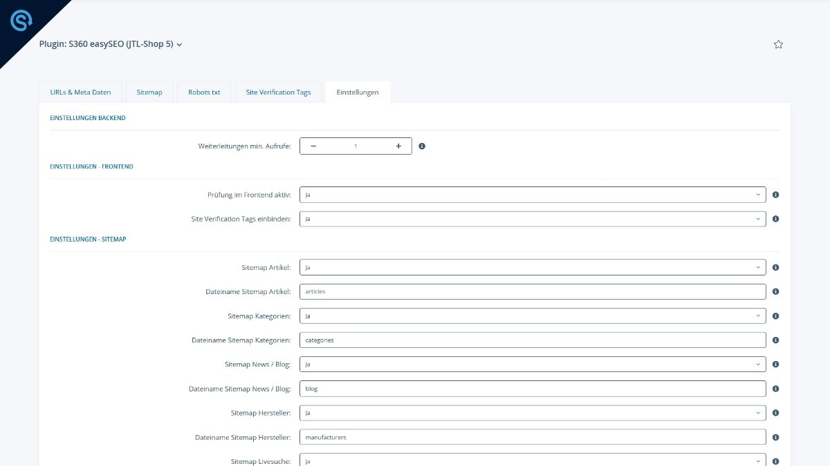 S360 easySEO - Adminbereich Robots.txt anpassen