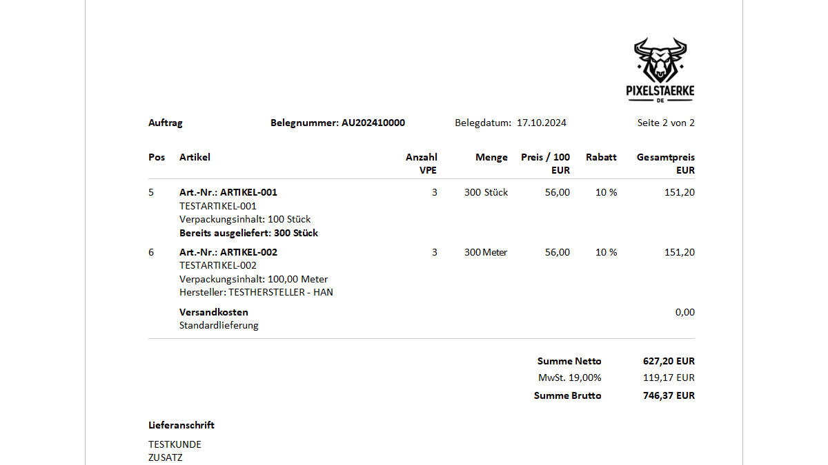 Auftragsvorlage PXS Professional v1- Erste Seite unten