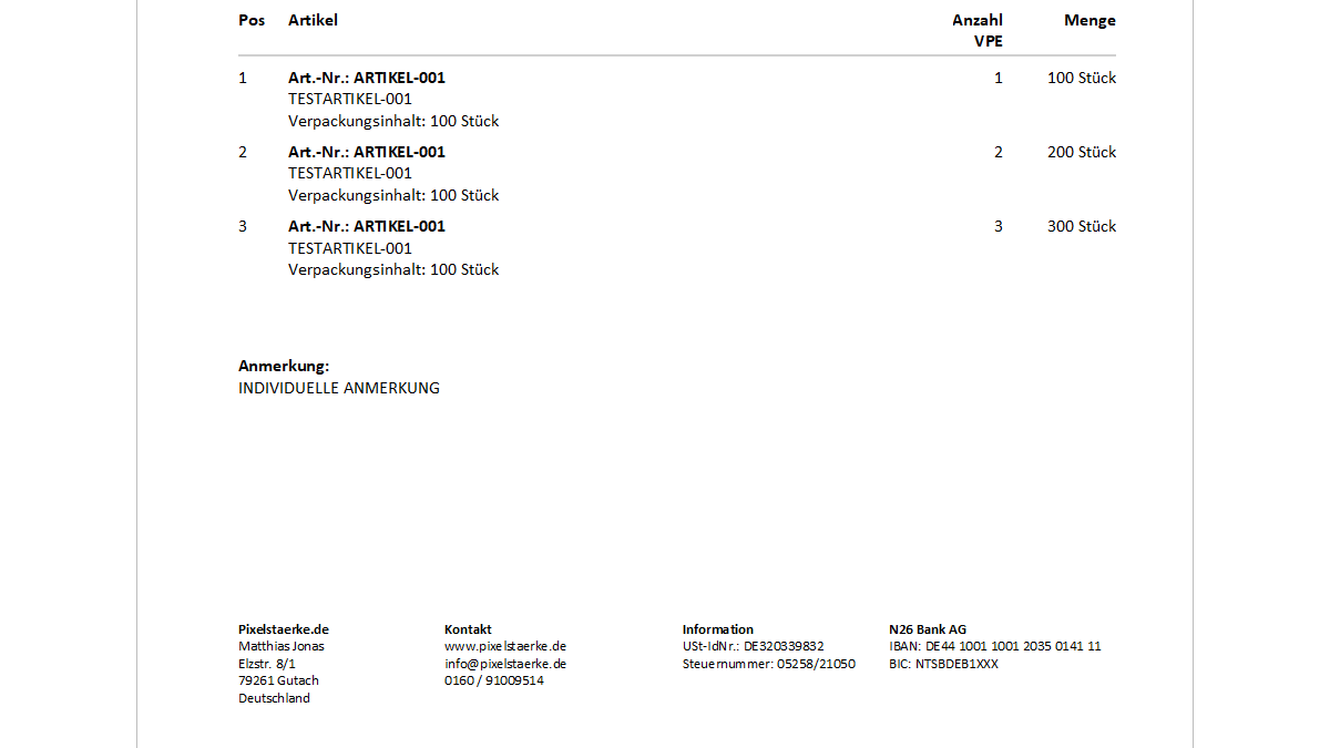 Lieferscheinvorlage PXS Professional v1 - Erste Seite oben