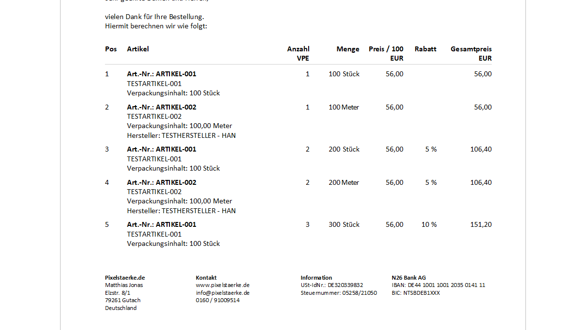 Rechnungsvorlage PXS Professional v1 - Erste Seite oben