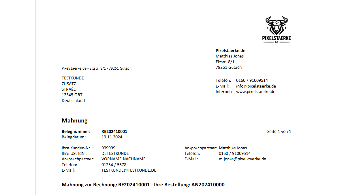 Mahnungsvorlage PXS Professional v1