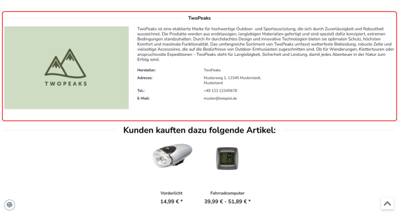 GPSR Herstellerinformationen in der Artikelbeschreibung anzeigen.